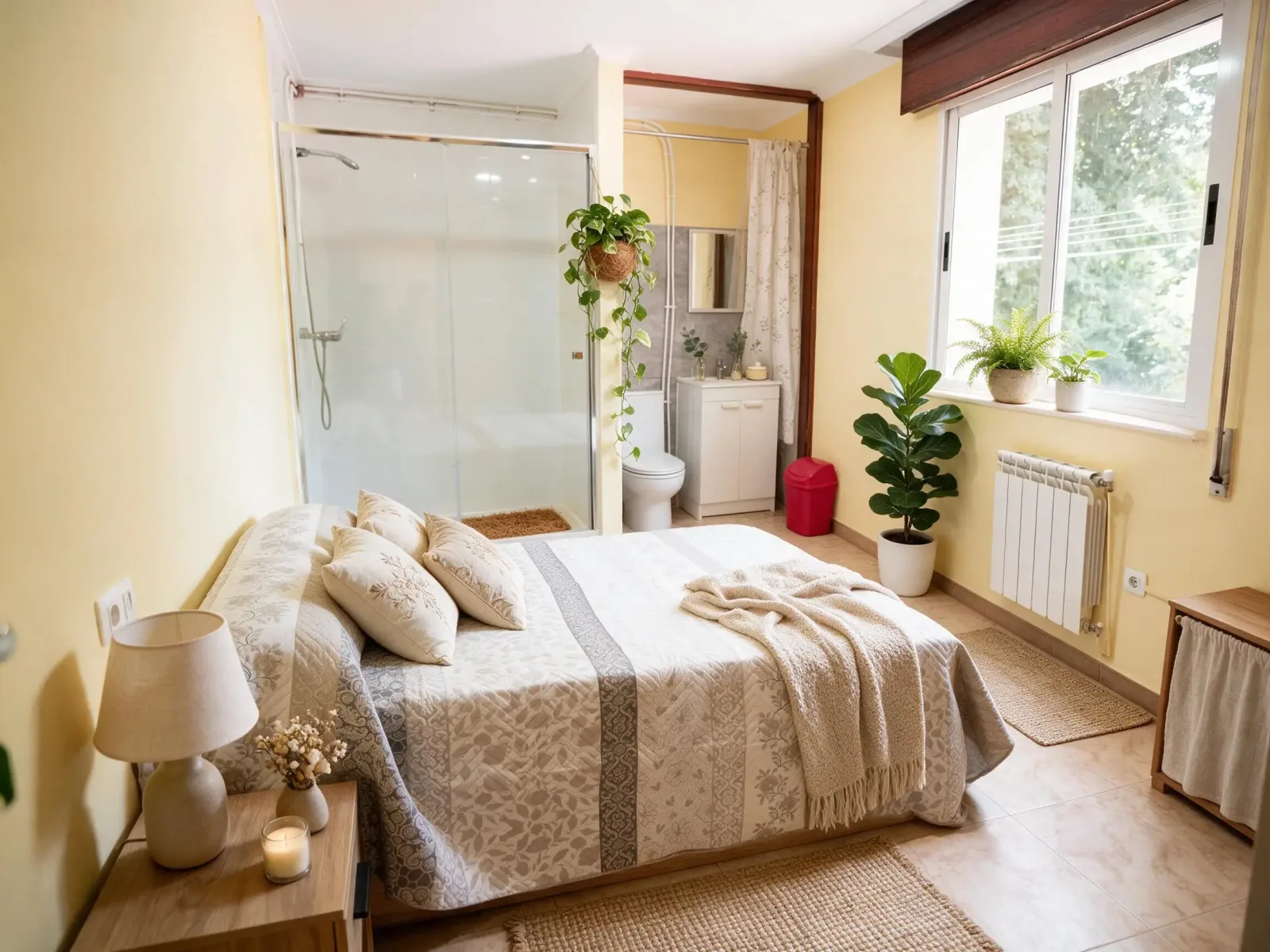 Habitación con baño propio y ventana al bosque